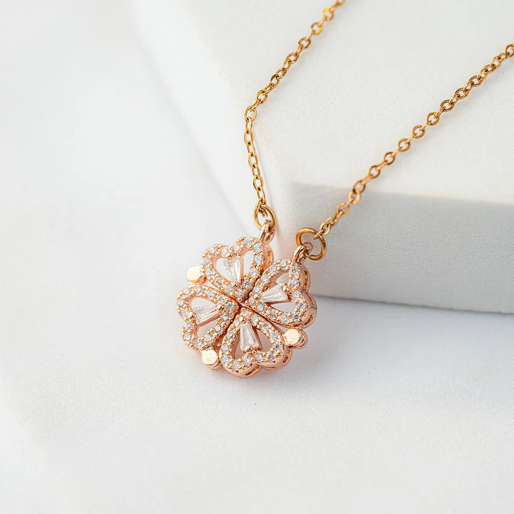 Magnetic clover Heart  gold plated Necklace