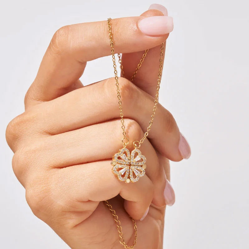 Magnetic clover Heart  gold plated Necklace
